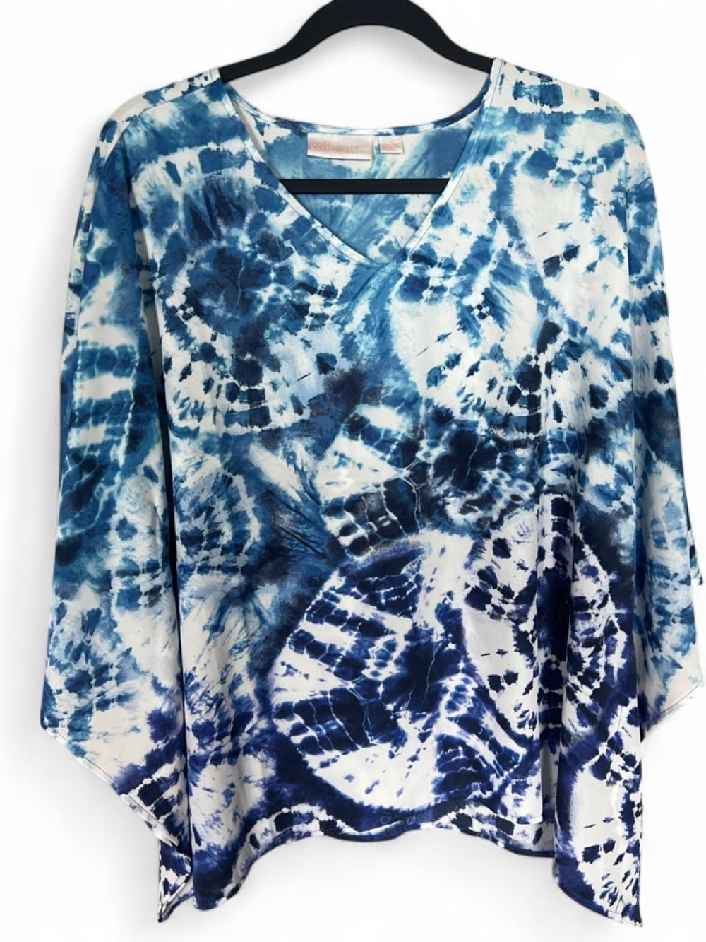 Belle by Kim Gravel Blue and White Tie-Dye V-Neck poncho